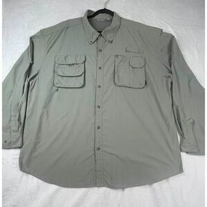 Quest Button-Down Shirt Men's 2XL Gray Solid 100% Nylon Long Sleeves Collared